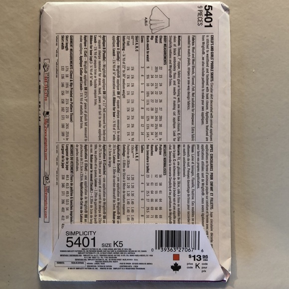 Simplicity 5401 uncut child’s and girls’ Poodle Skirts (7-14) - Picture 3 of 11